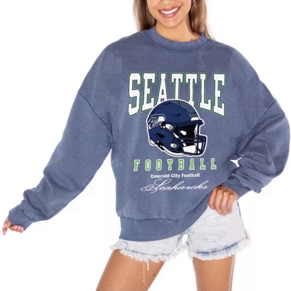 NFL Tops - Seattle Seahawks NFL Game Couture Blue Oversized Sweatshirt Size Small
